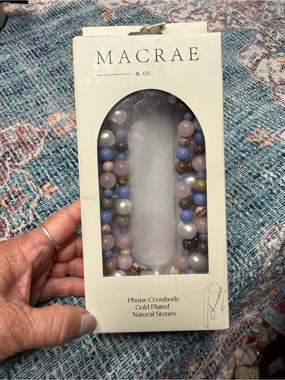 Macrae Beaded Phone Crossbody Case Strap in Blue & Pink